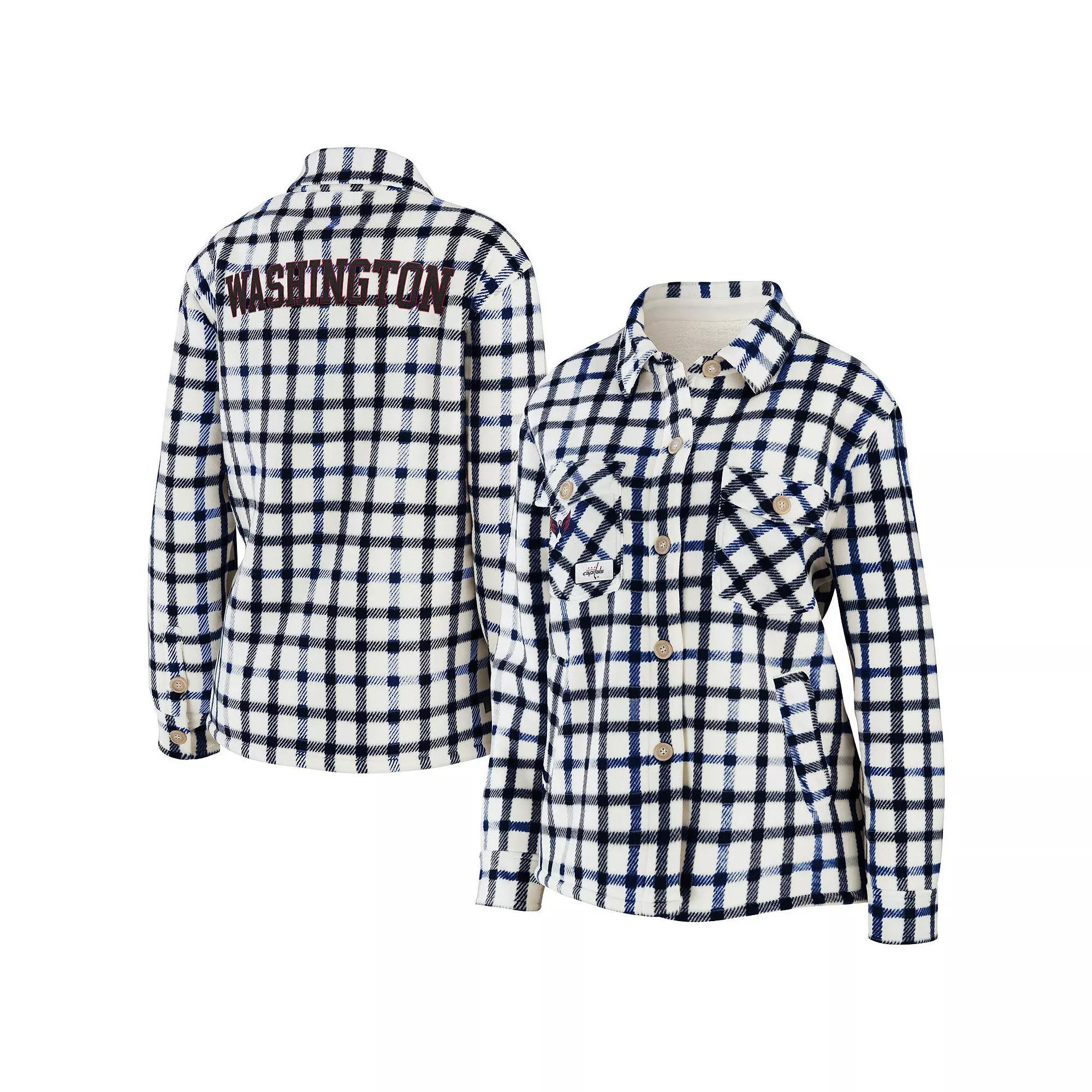 Women's WEAR by Erin Andrews Oatmeal Washington Capitals Plaid Button-Up Shirt Jacket, Size: Small, Team Product Image