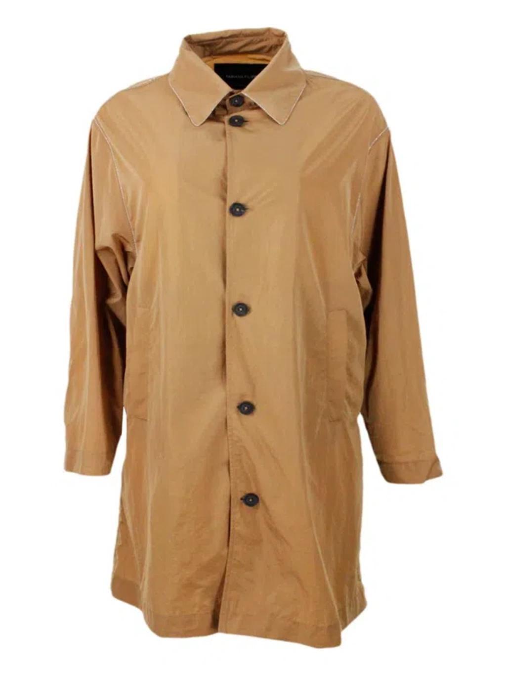 FABIANA FILIPPI Lightweight Nylon Windproof Outerware With Collar And Button Closure Embellished With Rows Of Brilli In Brown Product Image