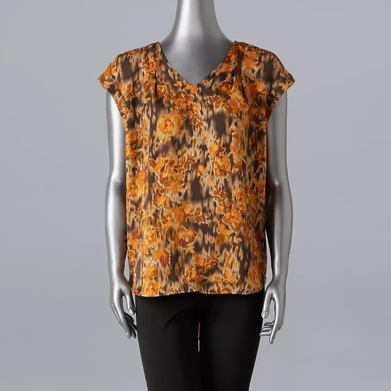 Women's Simply Vera Vera Wang V-Neck Top, Size: XS, Brown Ikat Floral Product Image