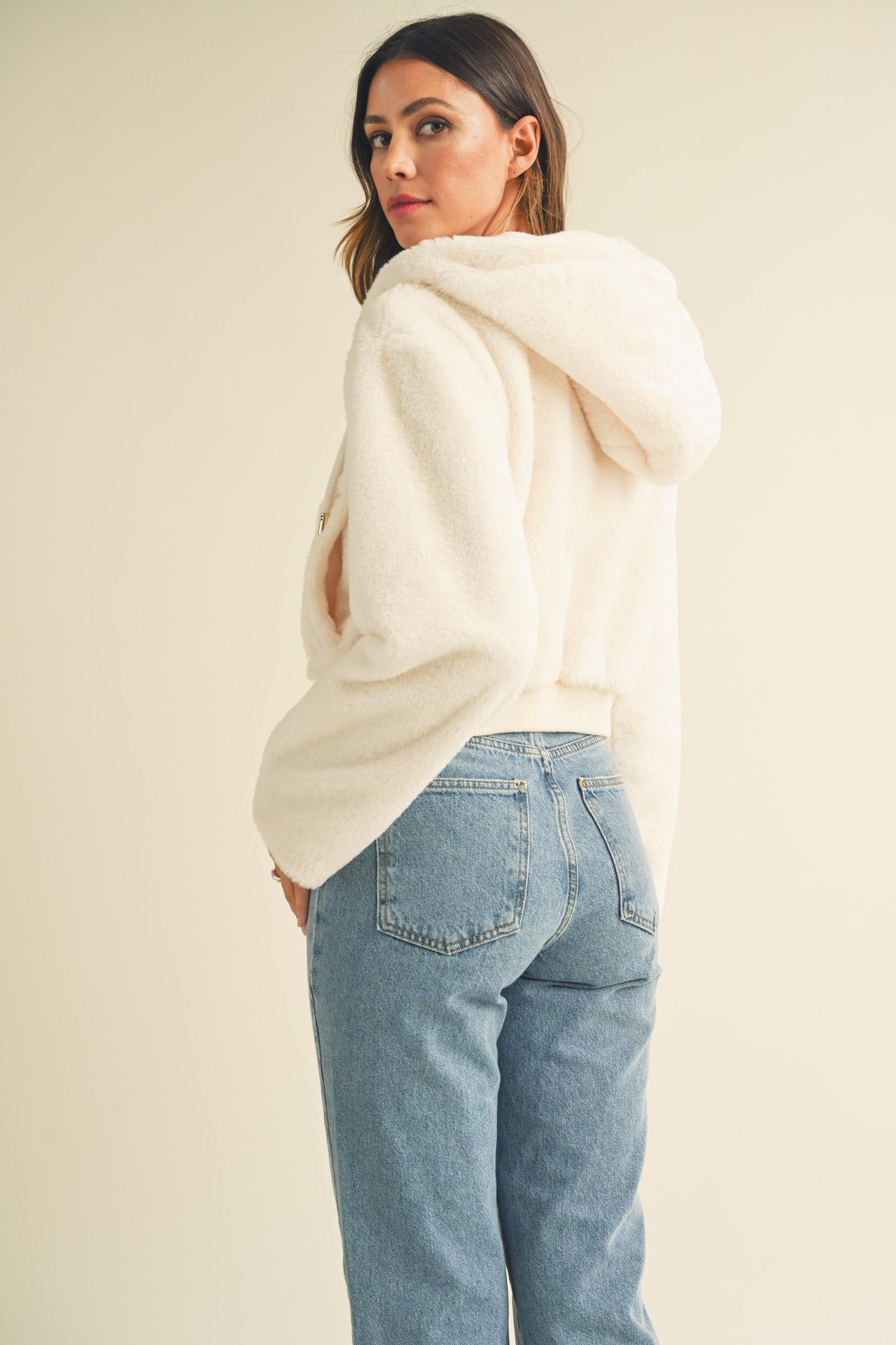 Faux Fur Hoodie Crop Jacket Product Image