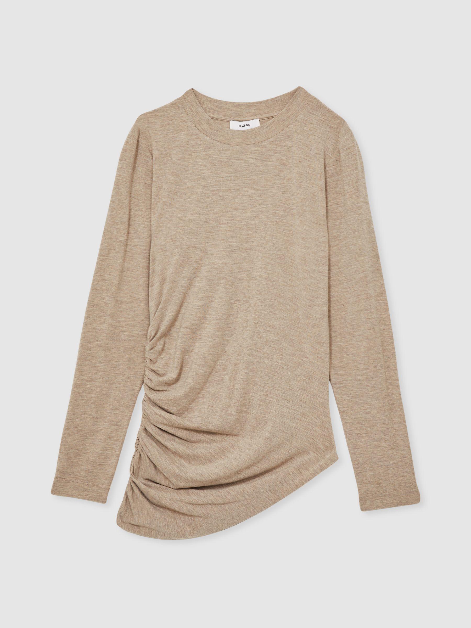 Asymmetric Ruched Top With Wool in Neutral Product Image