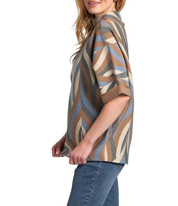 APNY Knit Printed High Neck 3/4 Sleeve Contrasting Cuff Sweater Product Image
