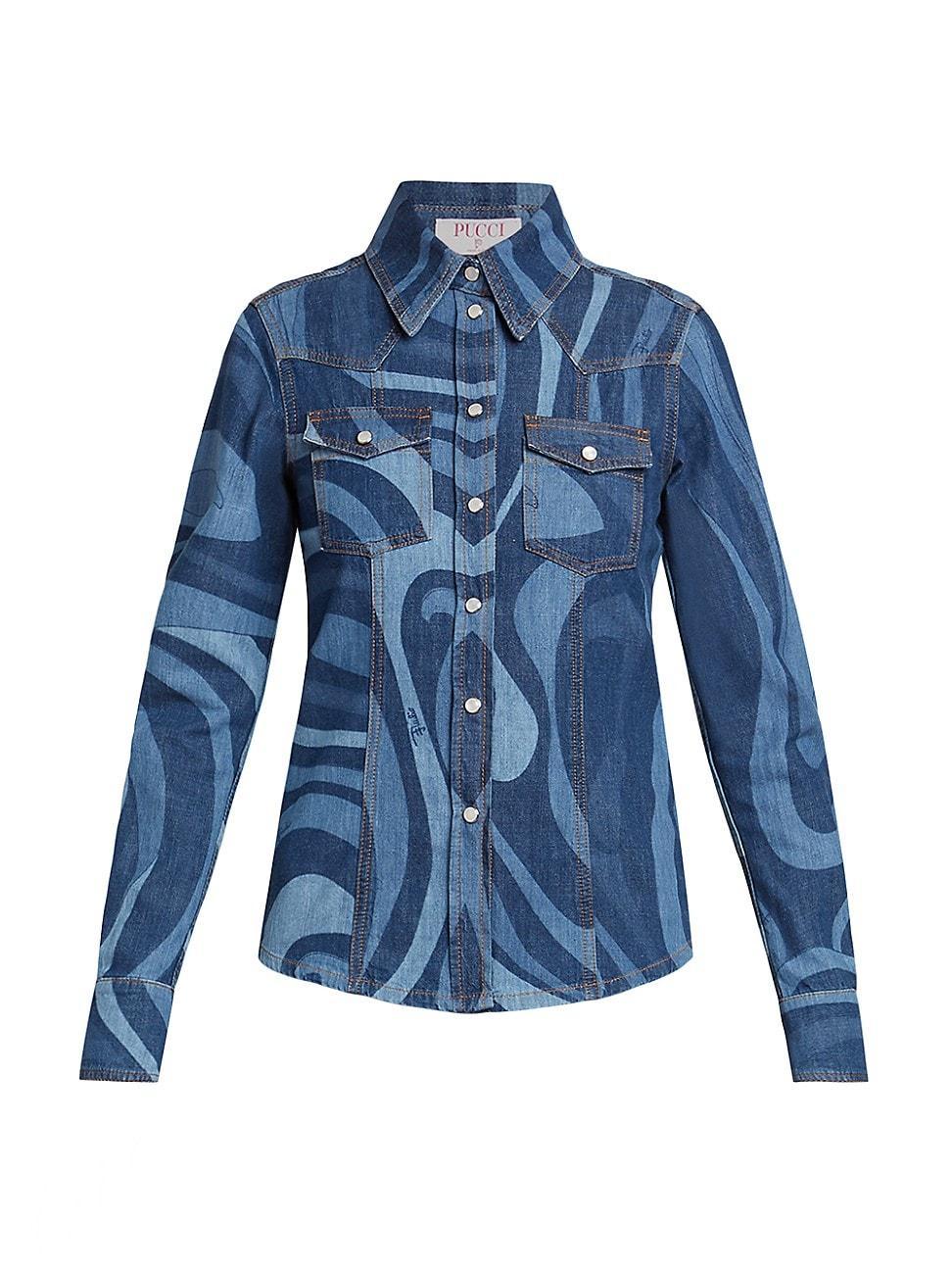 Womens Very Vivara Printed Denim Button-Front Shirt Product Image