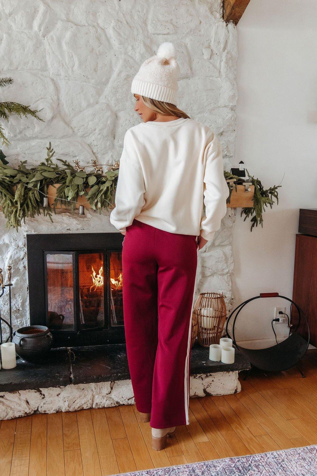 Burgundy Striped Athleisure Pants - FINAL SALE Product Image
