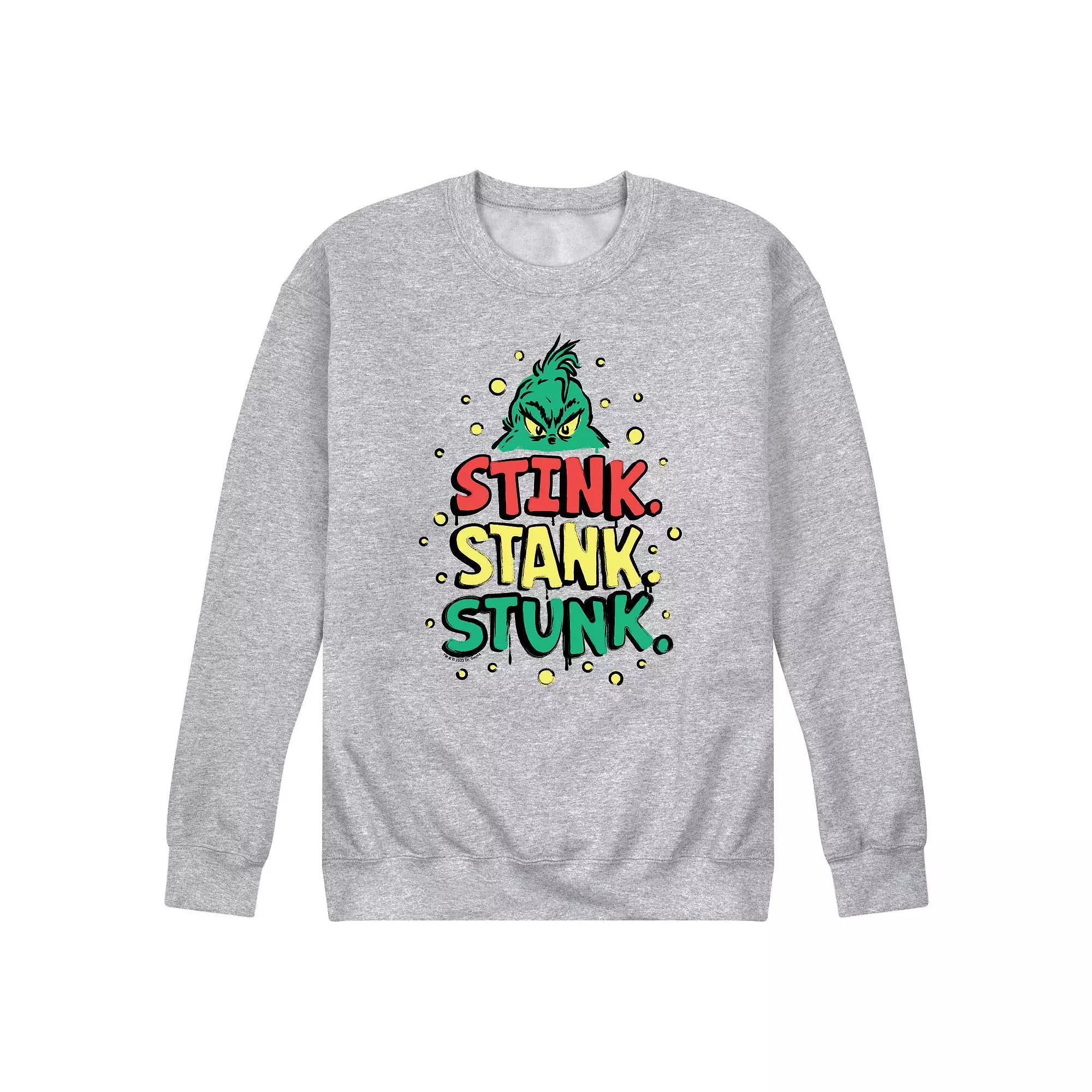 Mens Dr. Seuss The Grinch Stink Stank Stunk Fleece Sweatshirt Grey Gray Product Image