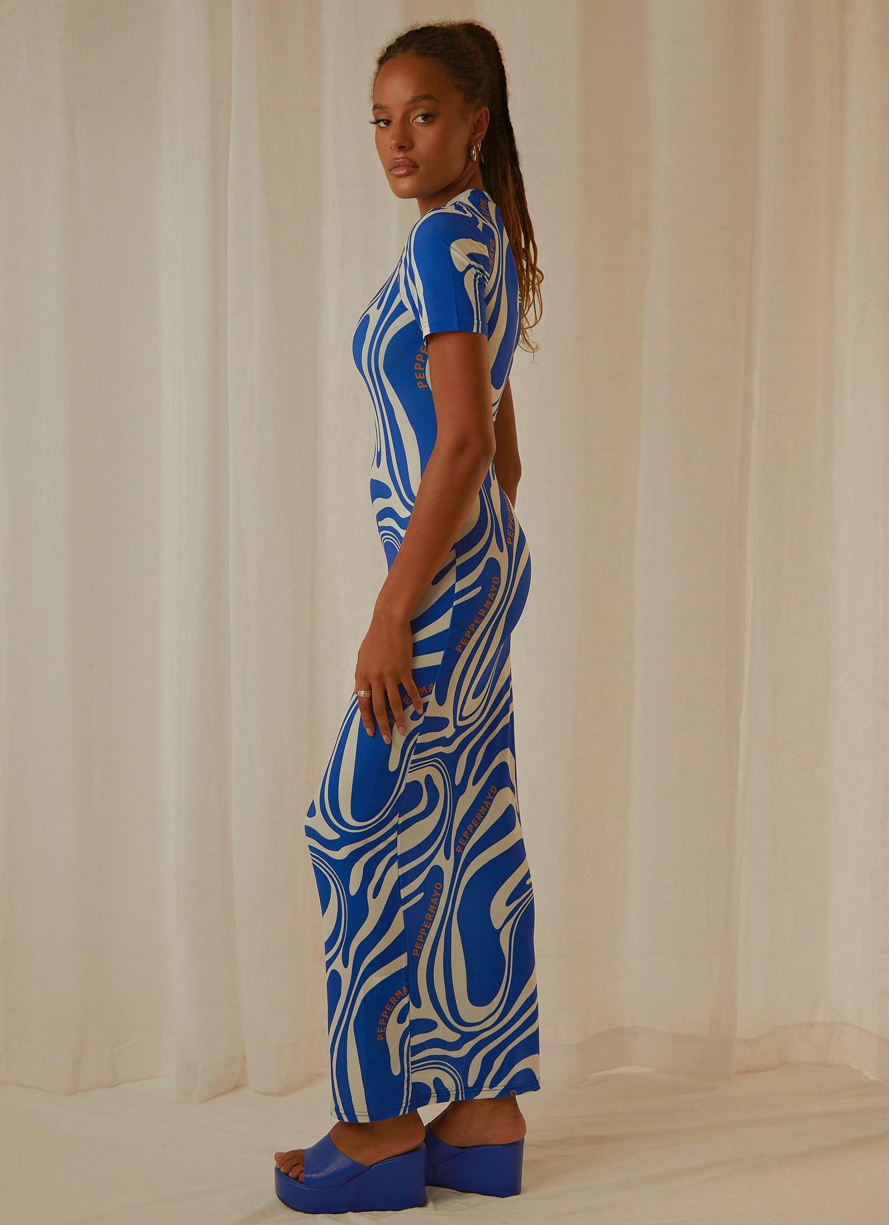 Into the City Mesh Maxi Dress - Cobalt Marble Product Image