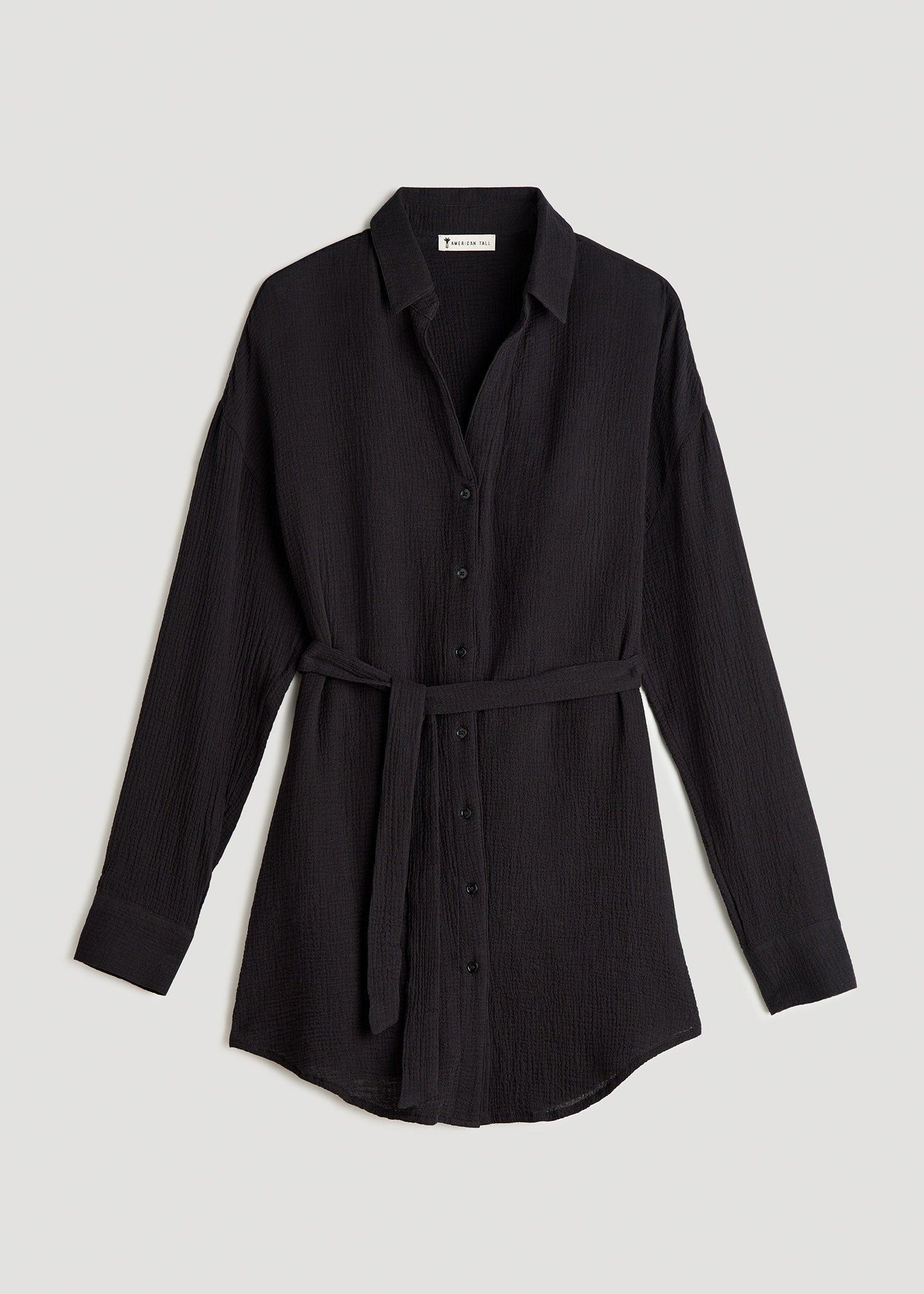 Gauze Shirt Dress for Tall Women in Black Product Image