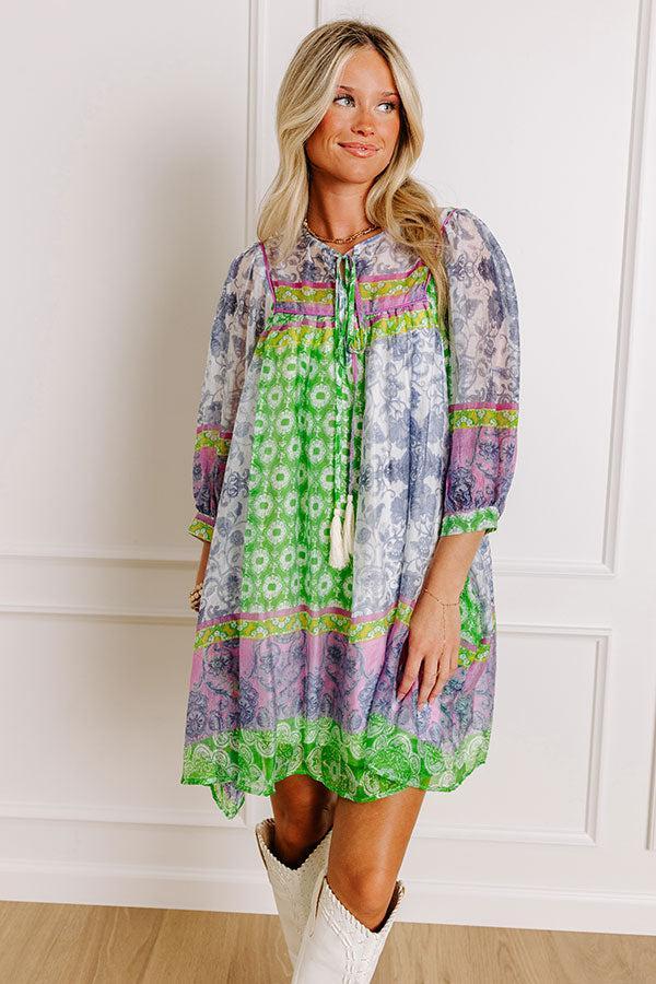 Boho Babe Color Block Floral Mini Dress in Navy Product Image