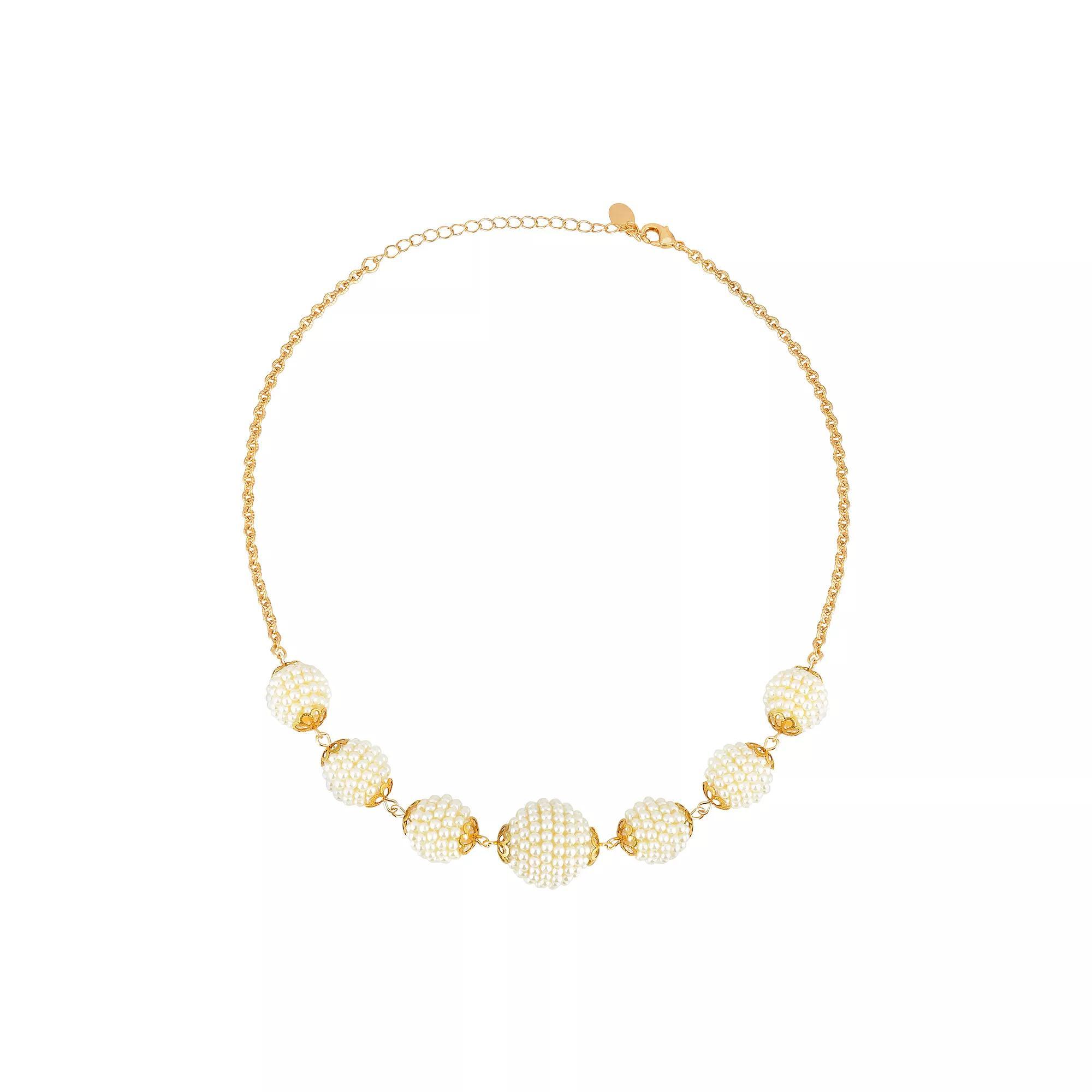 1928 Gold Tone Simulated Pearl Seeded Multi Ball Necklace, Womens, White Product Image