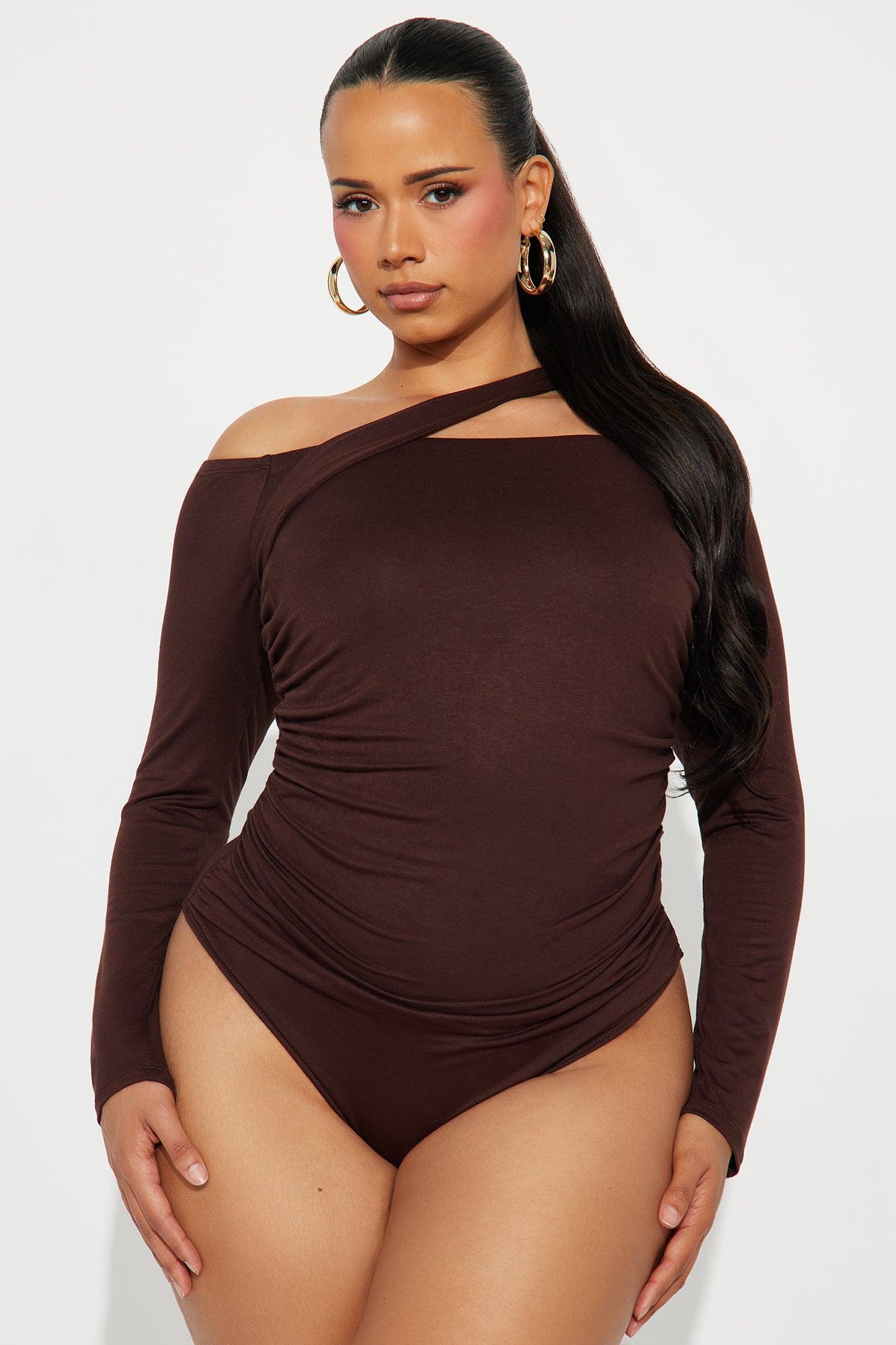 Gilda Off Shoulder Long Sleeve Bodysuit - Brown Product Image