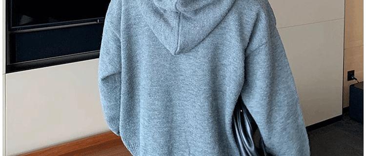 Plain Half-Buttoned Knit Hoodie Product Image
