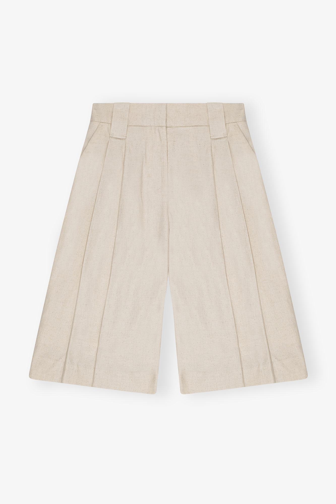 Ivory Cotton Melange Tailoring Wide Shorts Product Image