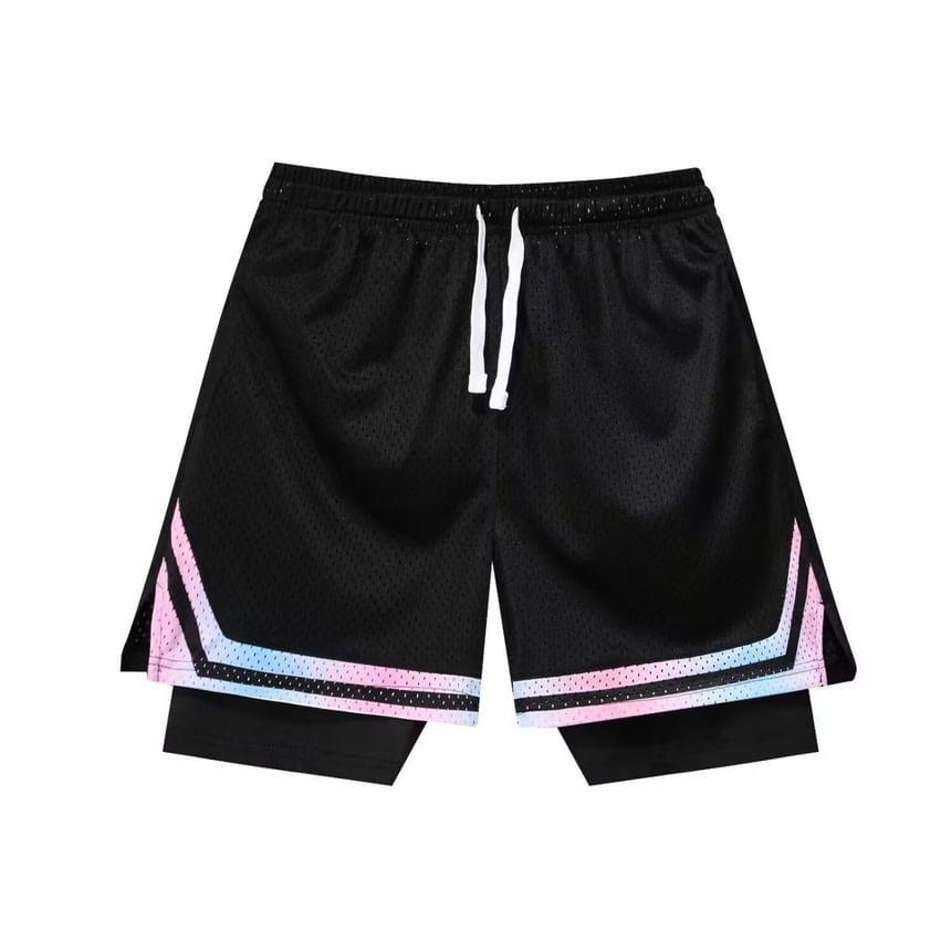 Mock Two-Piece Drawstring Waist Sweatshorts Product Image