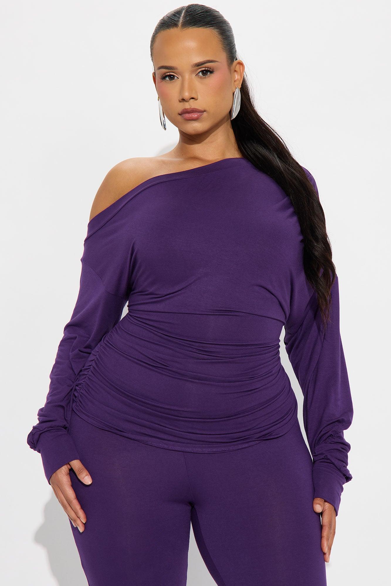 Solana Off Shoulder Pant Set - Eggplant Product Image