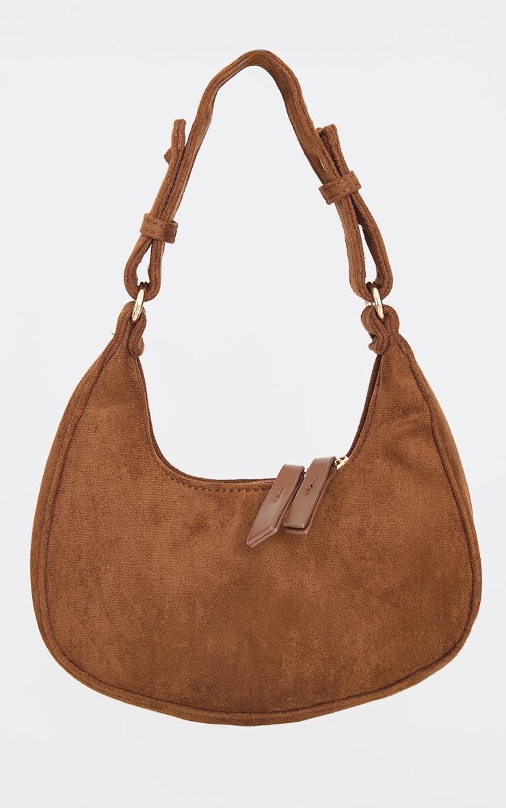 Chocolate Faux Suede Mini Double Zip Circle Grab Bag Product Image