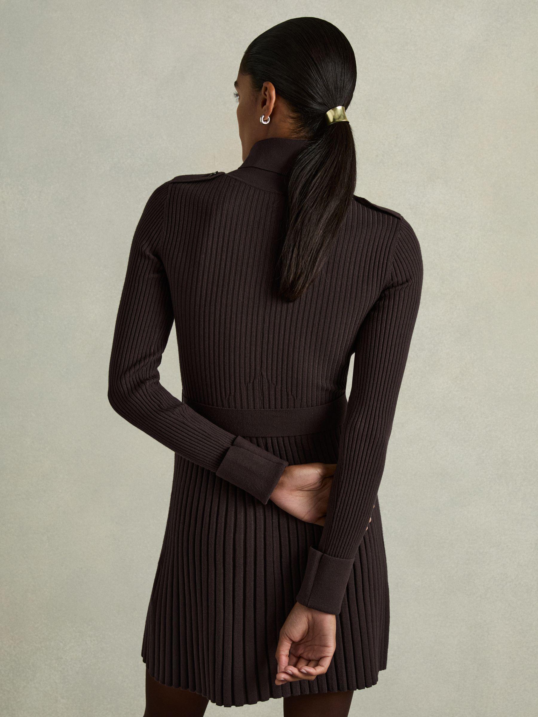 Roll-Neck Ribbed Mini Dress in Brown Product Image