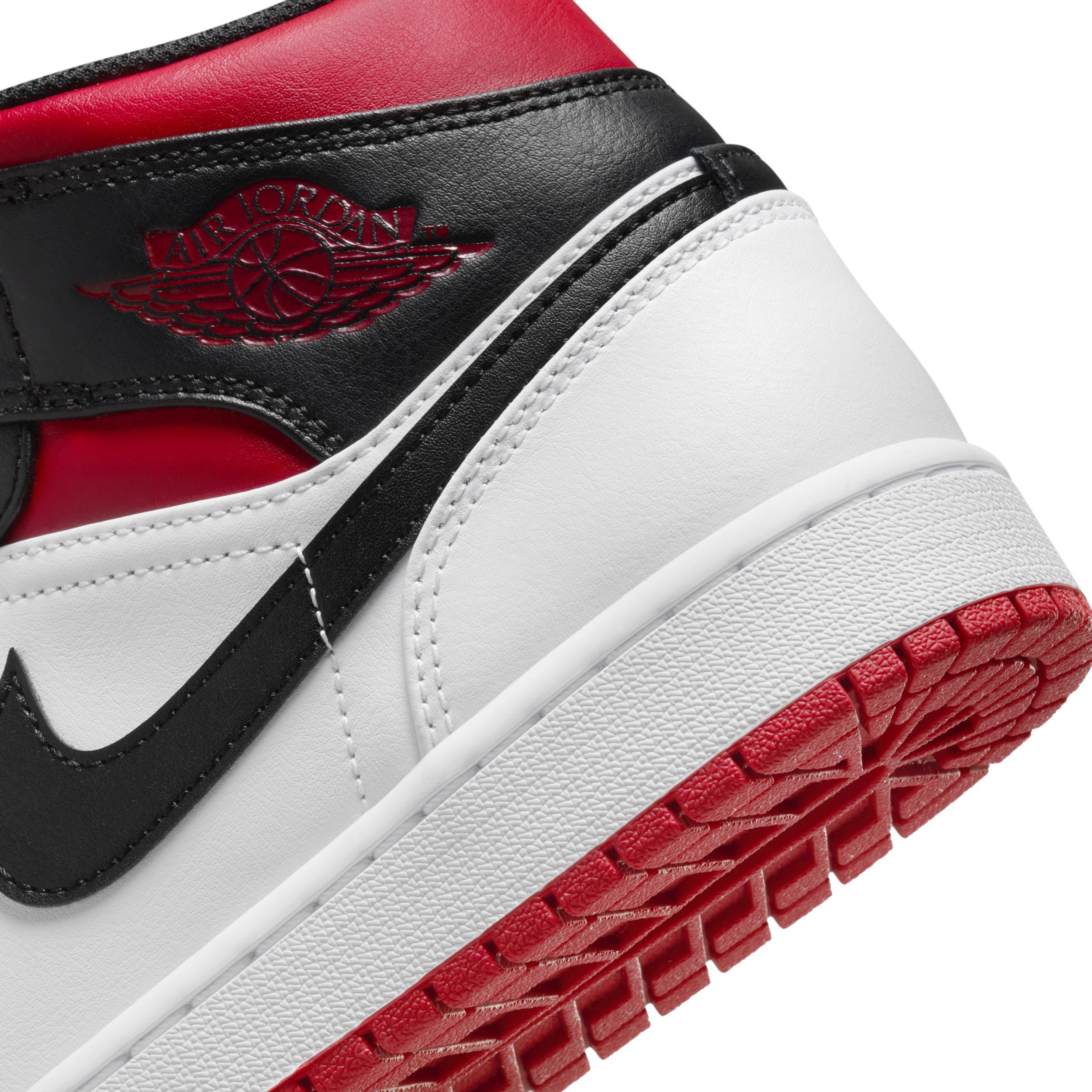 Jordan Mens AJ 1 Mid - Basketball Shoes Black/White/Red Product Image