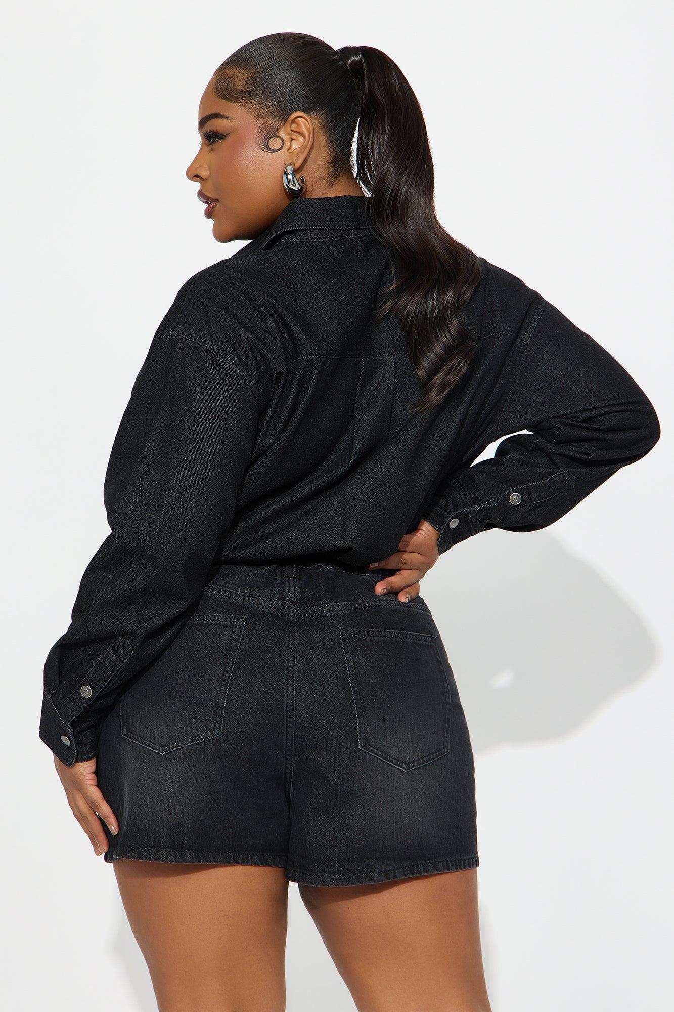Farmer's Market Cutie Denim Romper - Black Product Image
