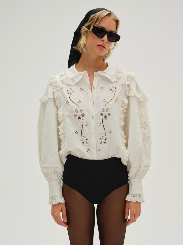 Adelie Embroidered Top — Ivory Product Image