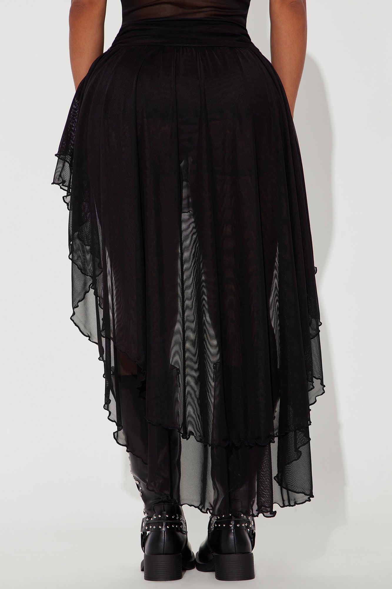 Summer Romance High Low Mesh Midi Skirt - Black Product Image