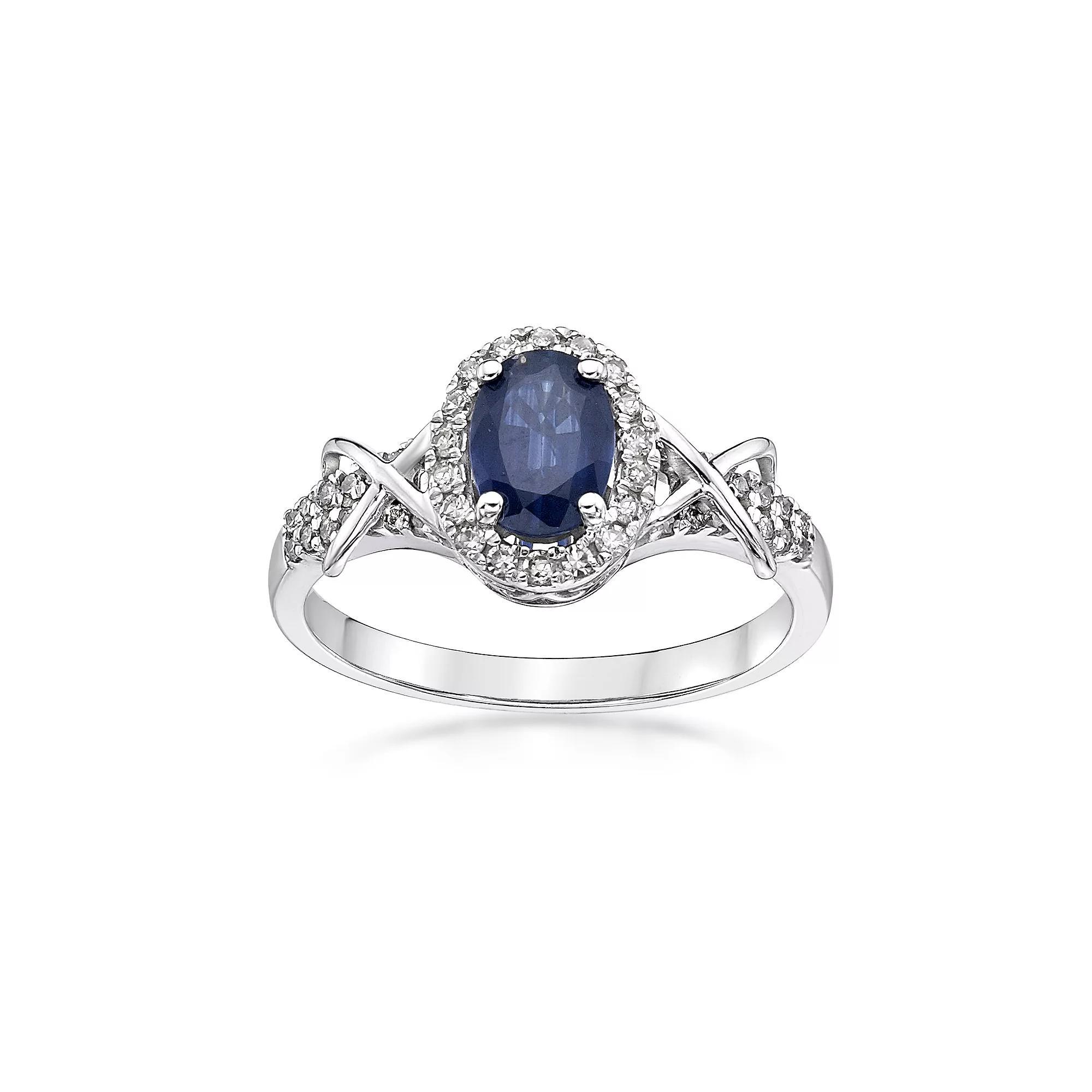 Gemminded 10k White Gold Sapphire & 1/4 Carat T.W. Oval Halo Ring, Women's, Size: 7, 10k Whgold Product Image