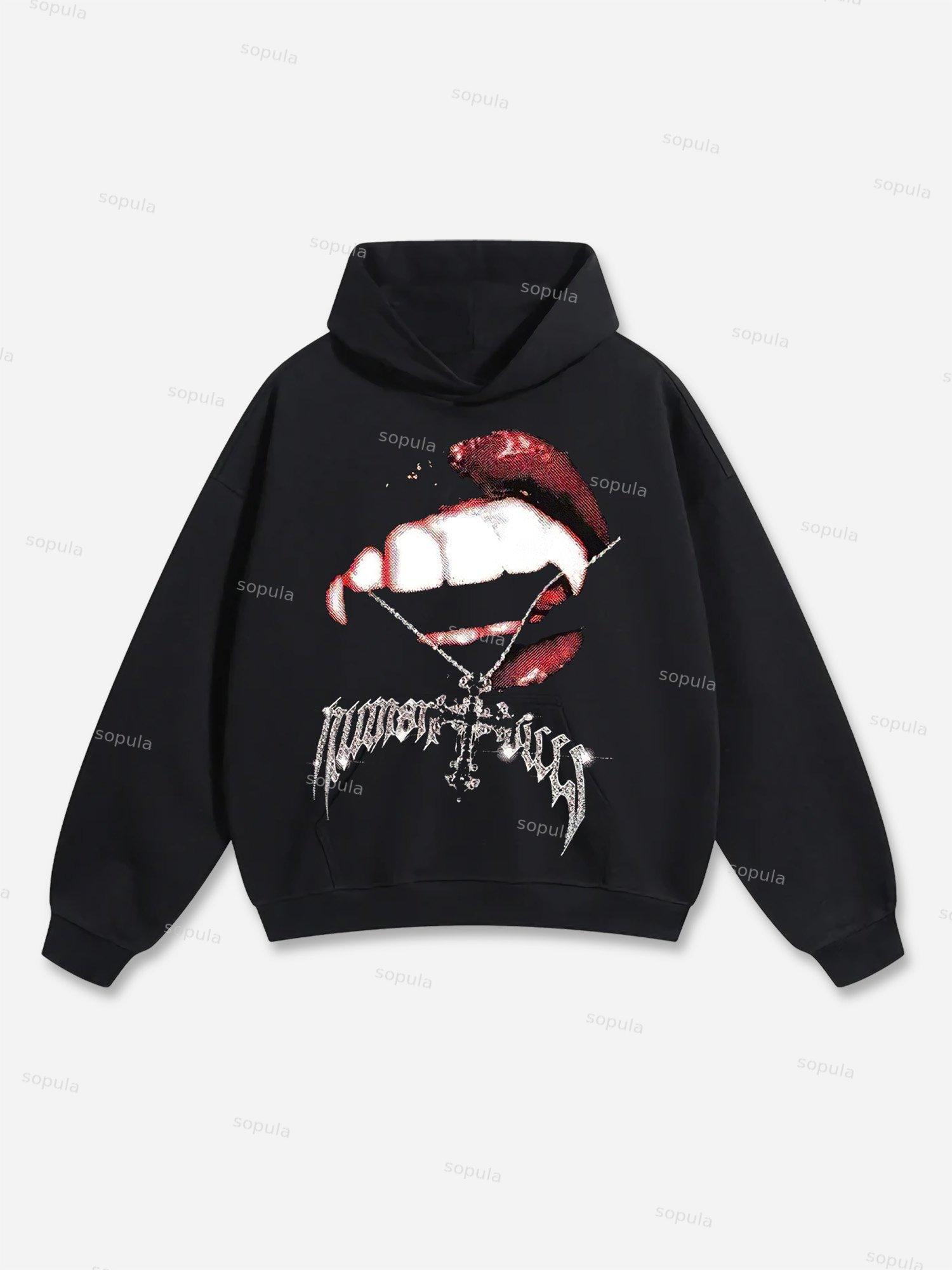 Vampire Cross Graphic Black Hoodie Product Image