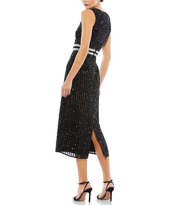 Mac Duggal Sleeveless Sequined Chiffon Midi Dress Product Image