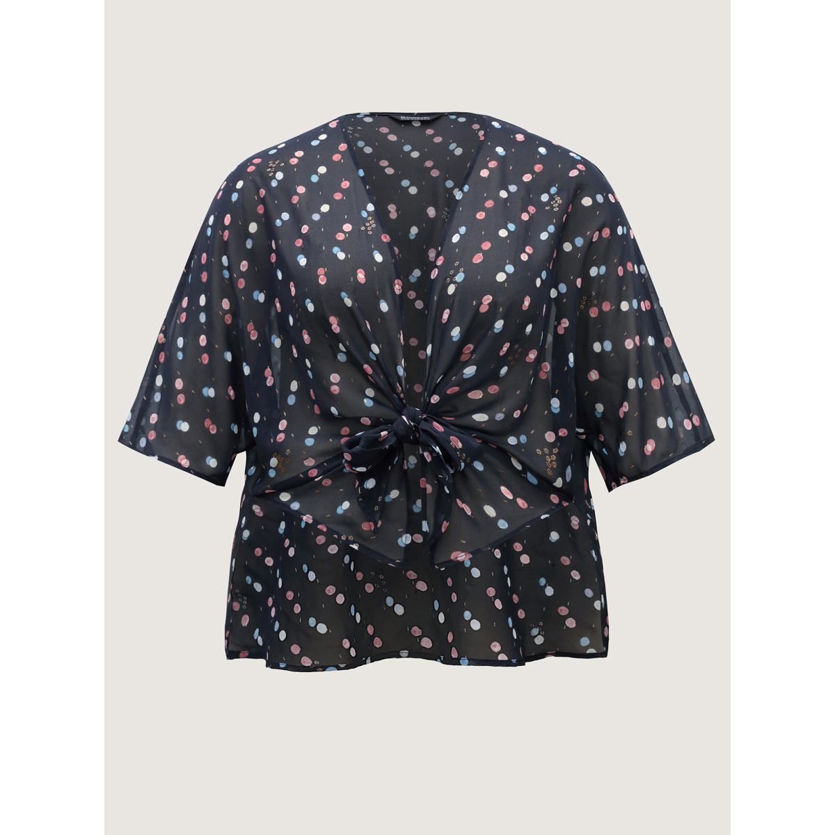 Plus Size Chiffon Sheer Polka Dots Wrap Kimono Women BlackFlower See through Loose Everyday-Elegant Kimonos BloomChic 12/L Product Image