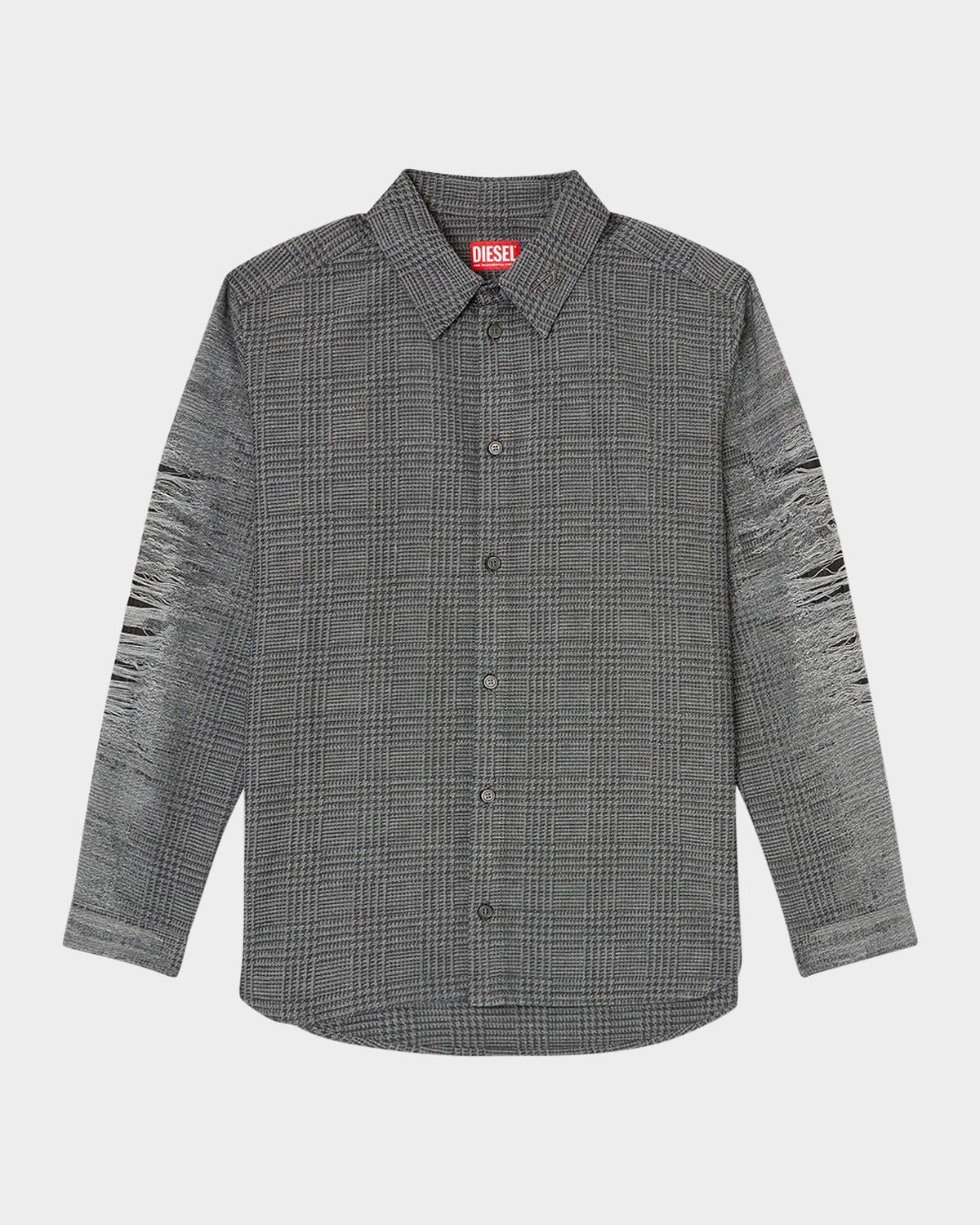 Mens Check Sport Shirt with Distressed Sleeves Product Image