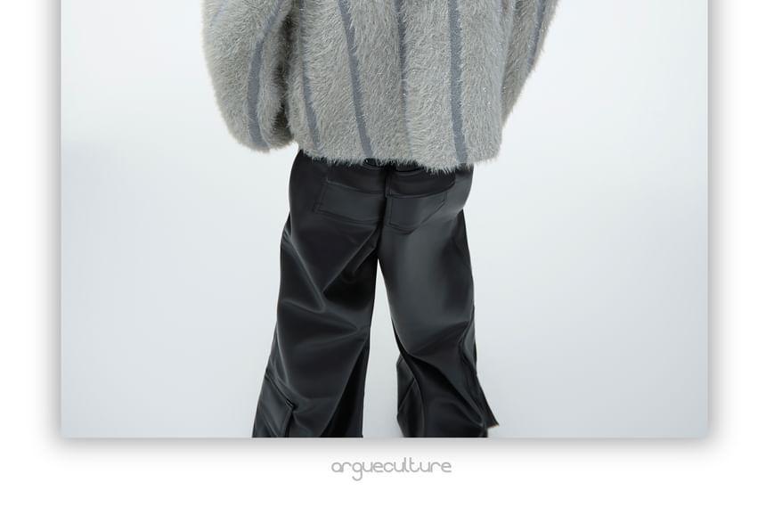Mock Neck Striped Fluffy Zip Cardigan Product Image