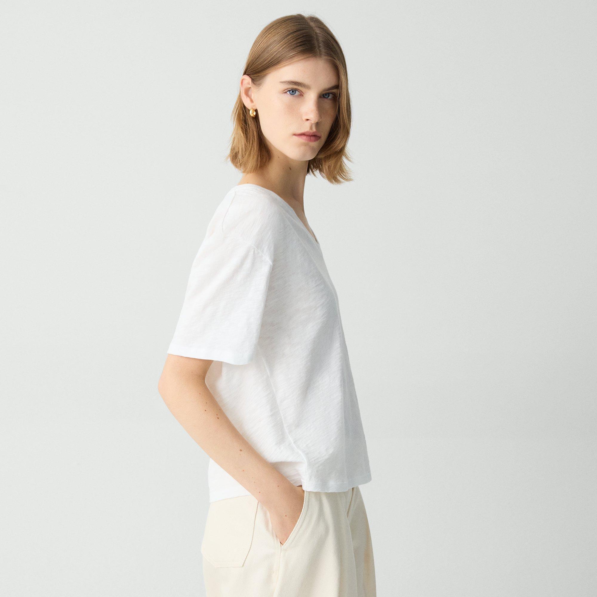Slub Cotton Relaxed V-Neck Tee | Theory Product Image