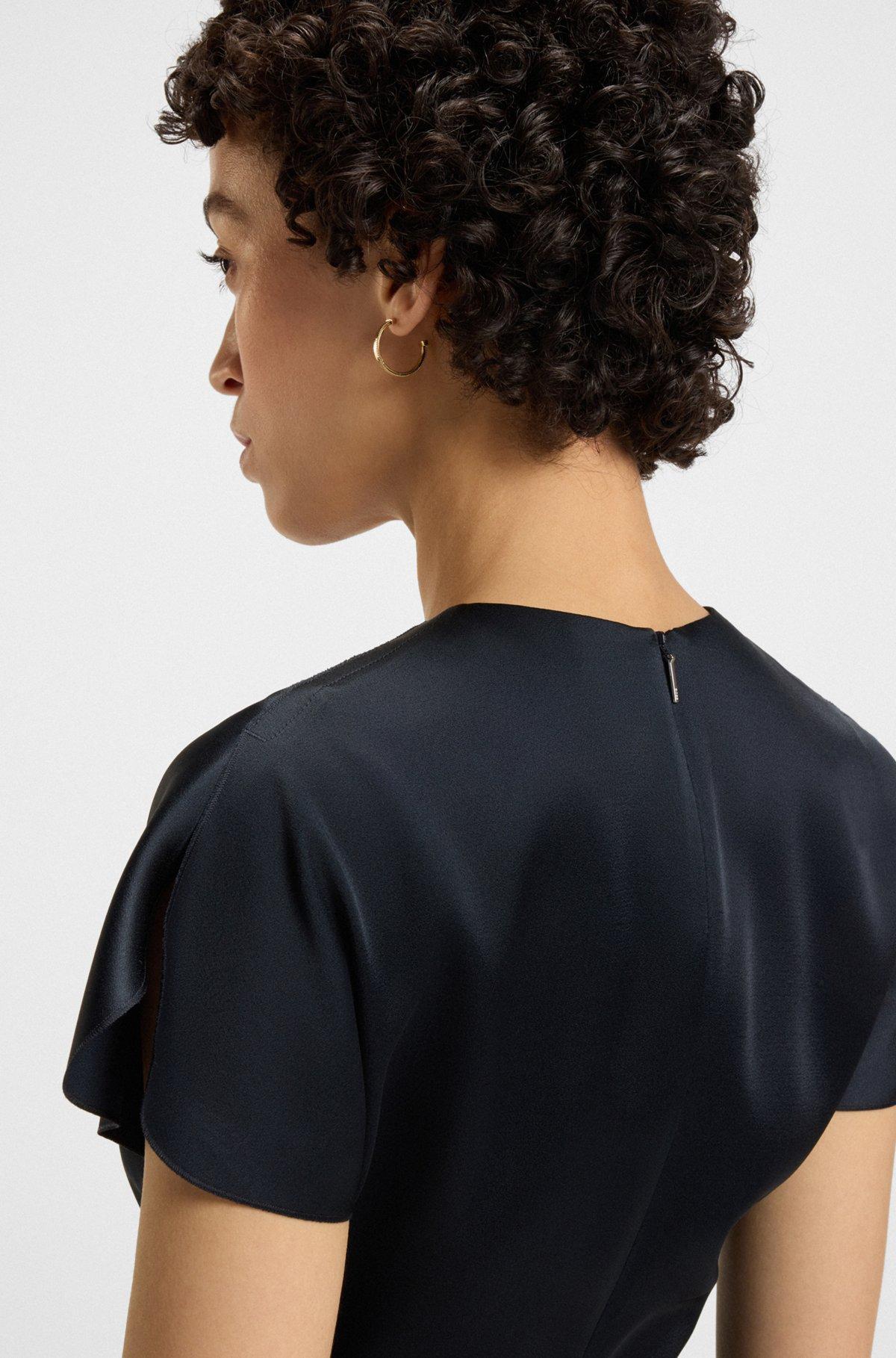 BOSS - V-neck dress with gathered waistband - Dark Blue Product Image