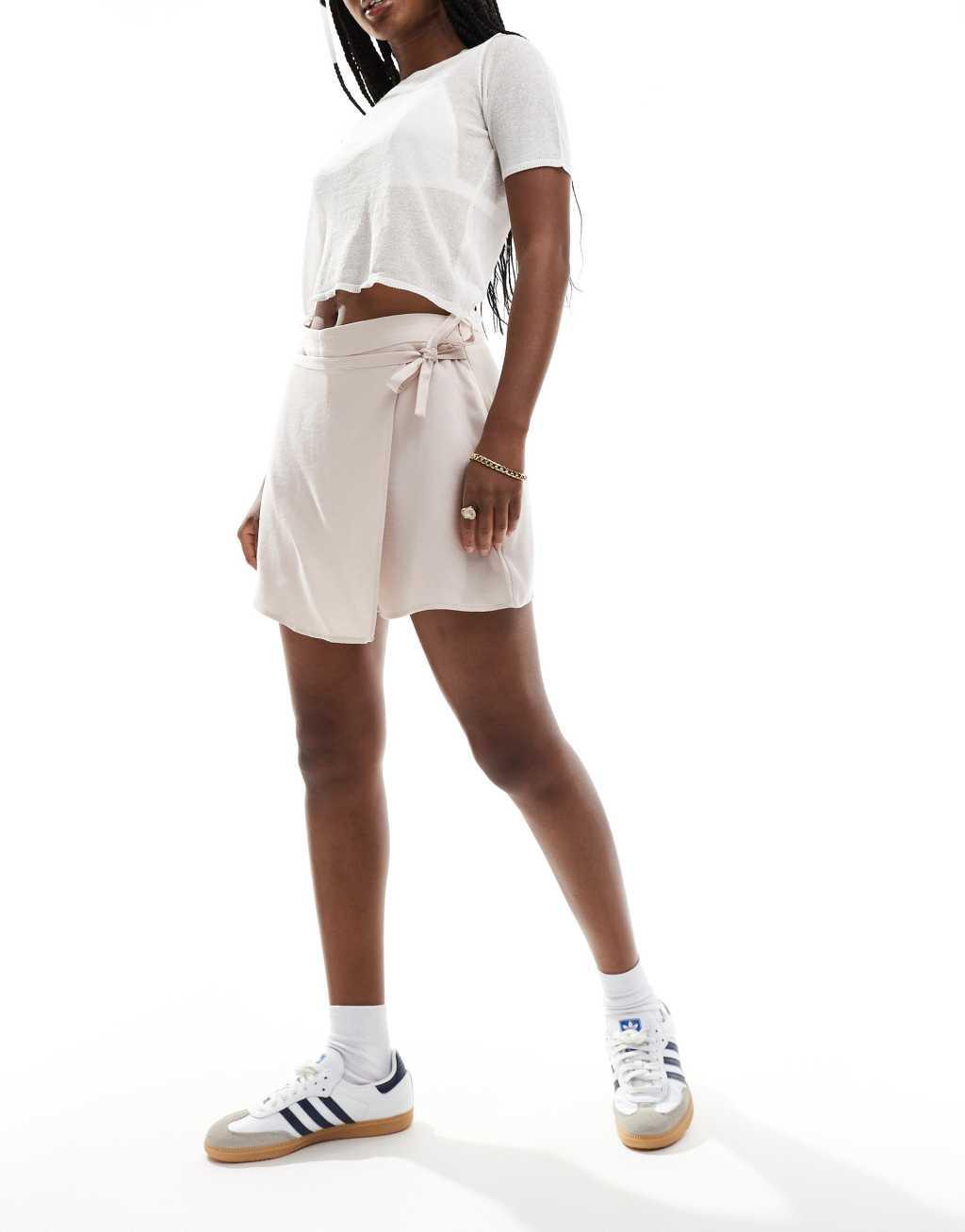 ASOS DESIGN wrap skort in stone Product Image