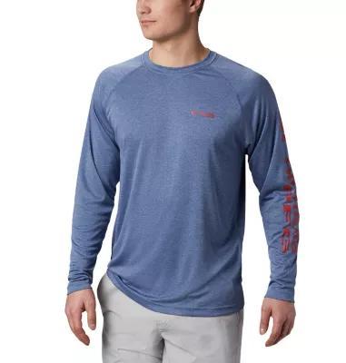 Men's Columbia PFG UPF 50 Terminal Tackle™ Heather Long Sleeve Shirt, Size: XL, Grey Heather Product Image