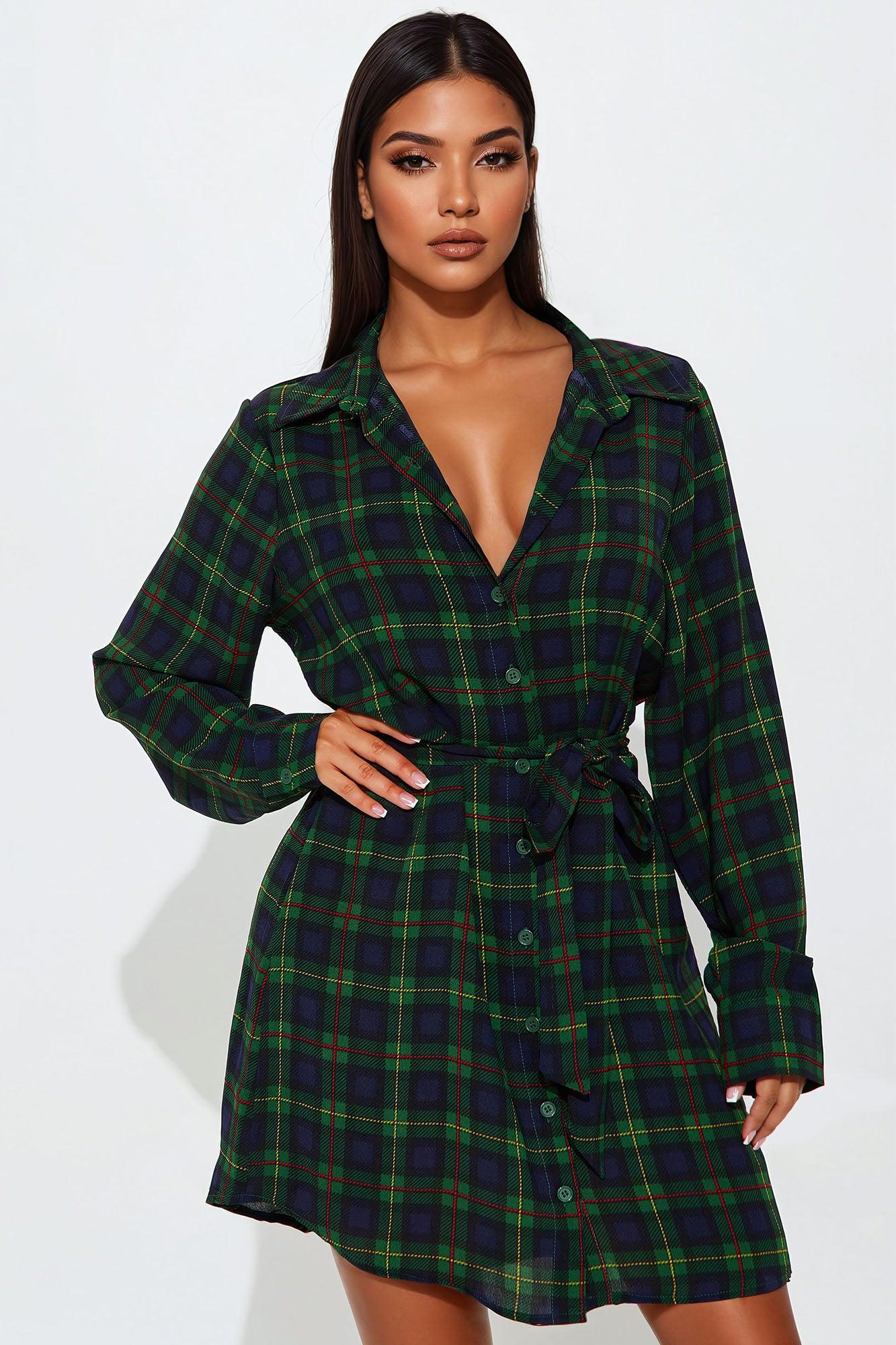 Ryder Plaid Belted Mini Shirt Dress - Hunter Product Image