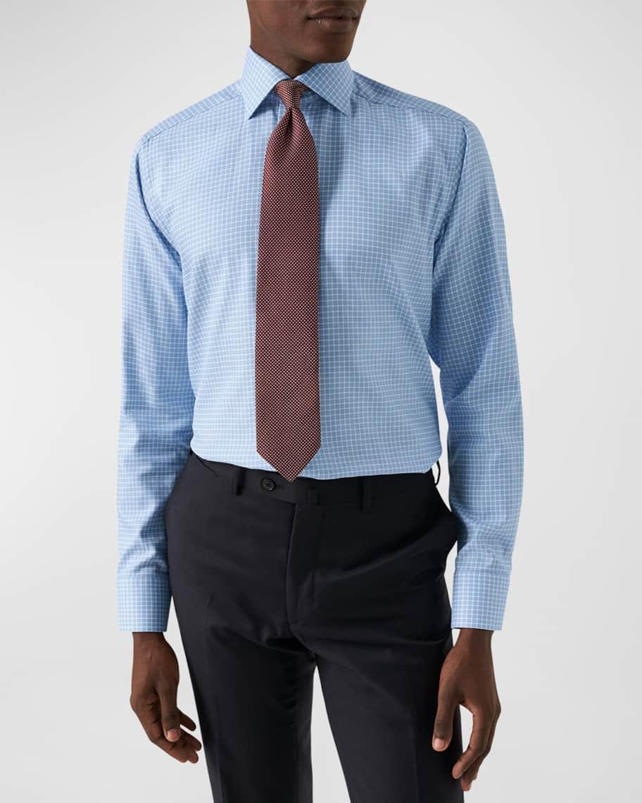 Mens Organic Cotton Twill Micro-Check Contemporary-Fit Dress Shirt Product Image