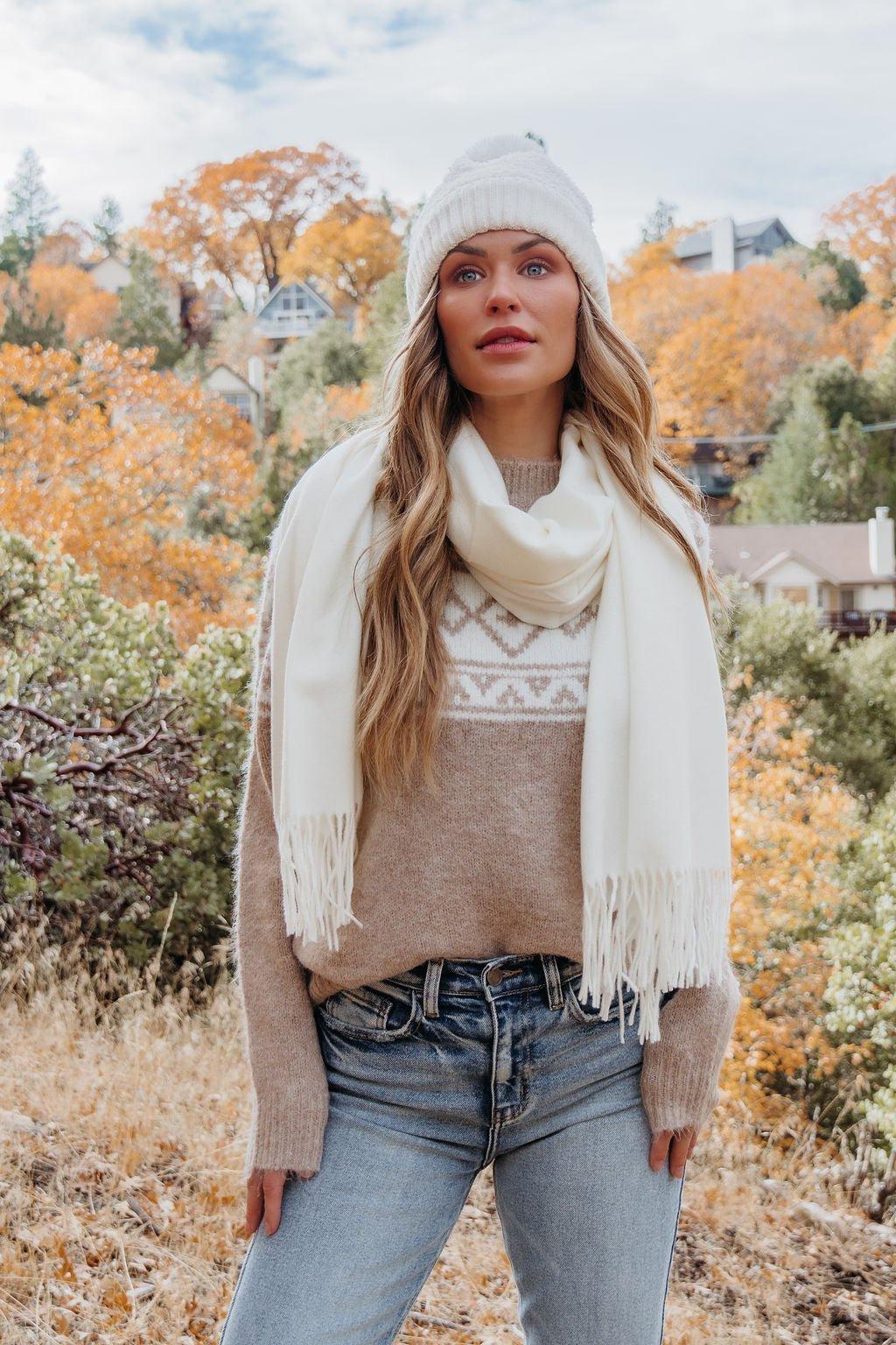 Taupe Aztec Print Mock Neck Sweater - FINAL SALE Product Image