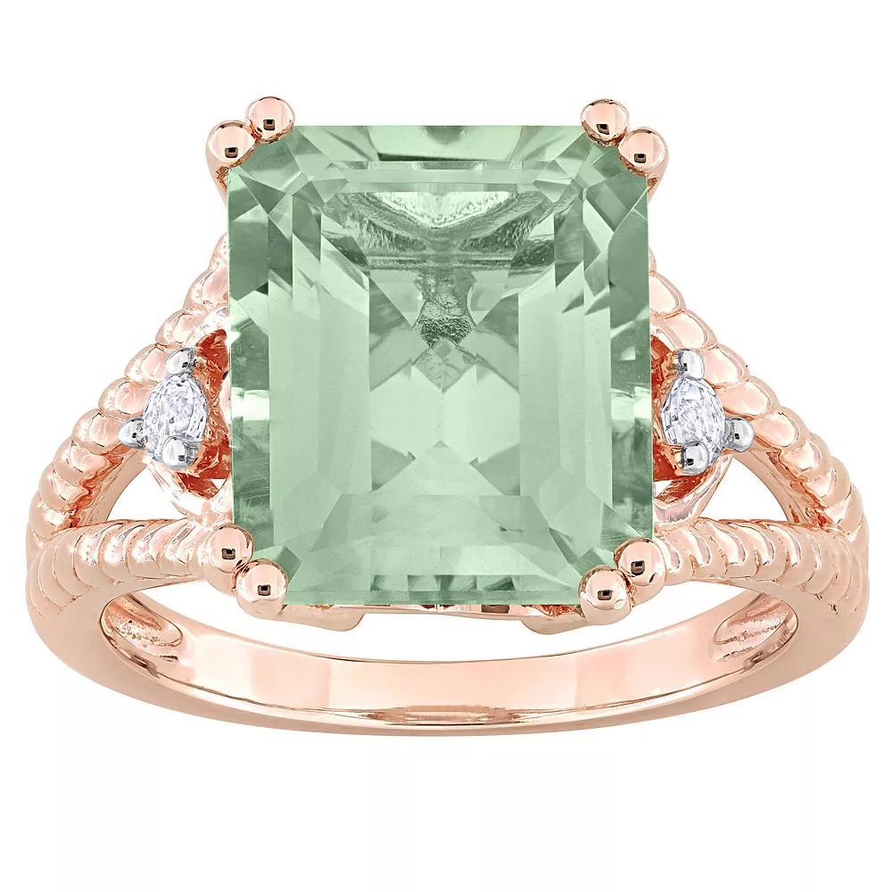 Stella Grace 18k Rose Gold Over Silver Green Quartz & White Topaz Cocktail Ring, Women's, Size: 7, Pink Tone Product Image