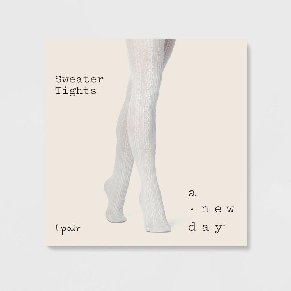 Womens Cable Sweater Tights - A New Day Brown M/L: High Waisted, Opaque, Tagless, Closed Toe Product Image