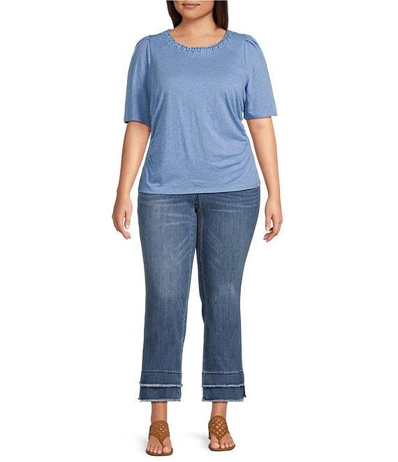 Democracy Plus Size Stretch Kick Flare Double Layer Fray Hem Crop Jeans Product Image