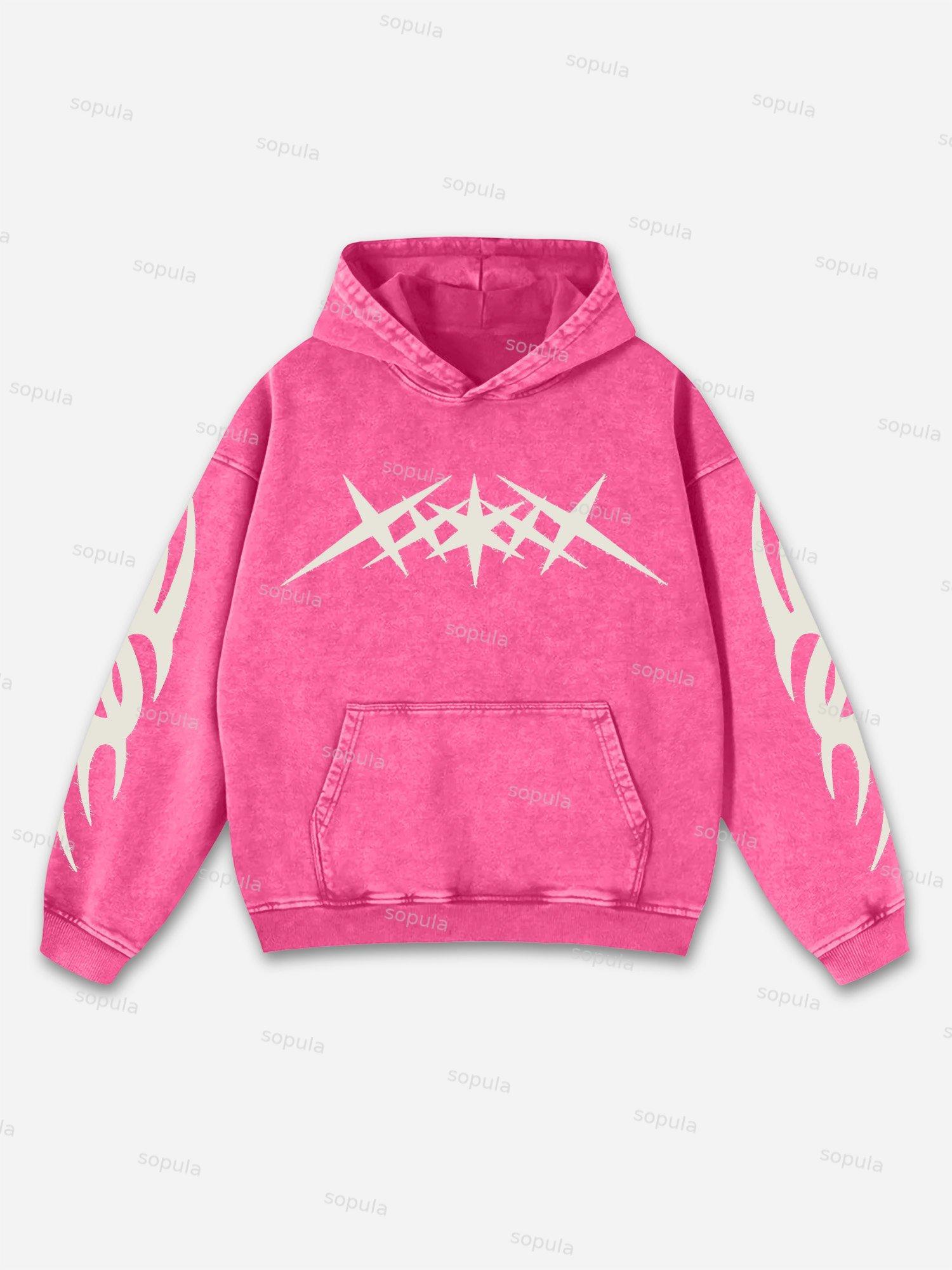 Sopula Vintage Graphics Print Acid Washed Oversized Hoodie Product Image