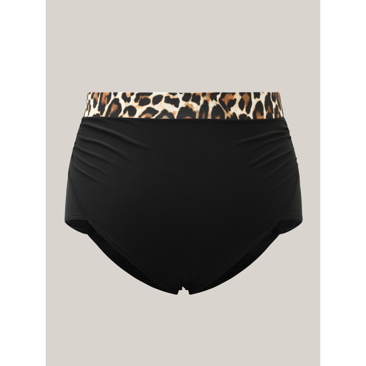 Plus Size Leopard Print Ruched High-Rise Swim Bottom Women's Swimwear Black Beach Gathered High stretch Skinny High Rise Curve Swim Bottoms BloomChic 30/6X Product Image