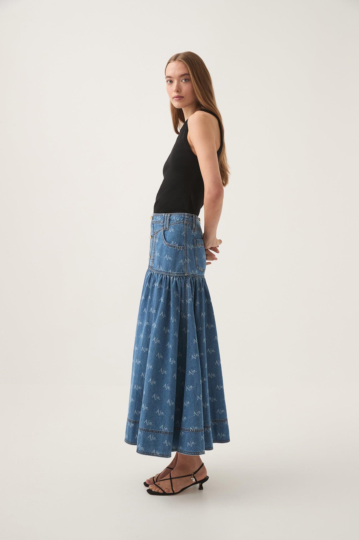 Ratio Logo Denim Midi Skirt Product Image