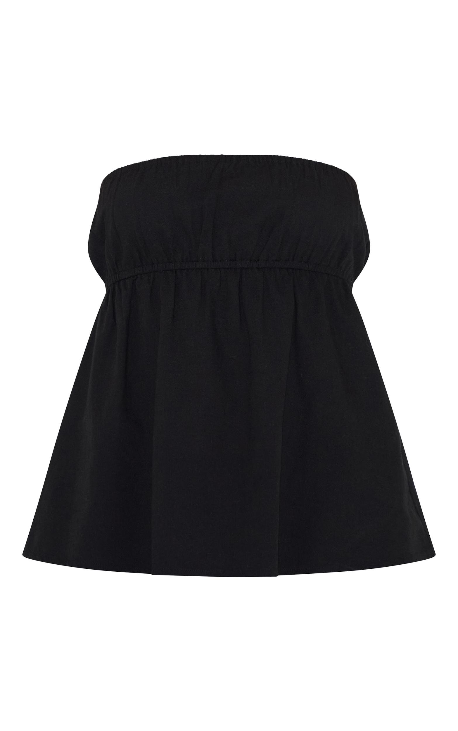 Tall Black Linen Look Peplum Bandeau Top Product Image