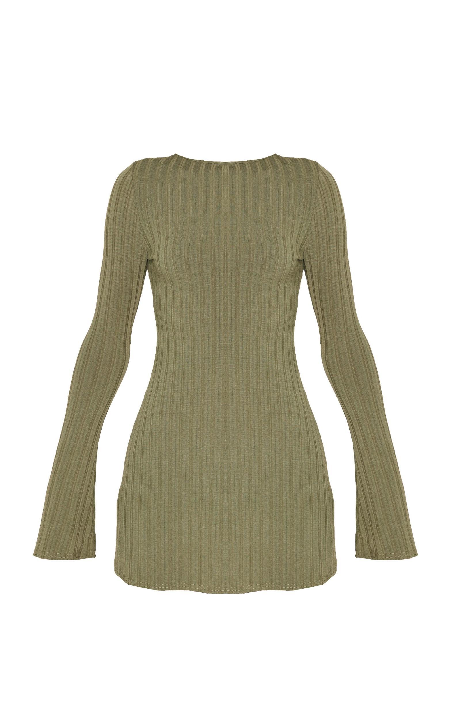 Khaki Rib Tie Cut Out Back Bodycon Dress Product Image