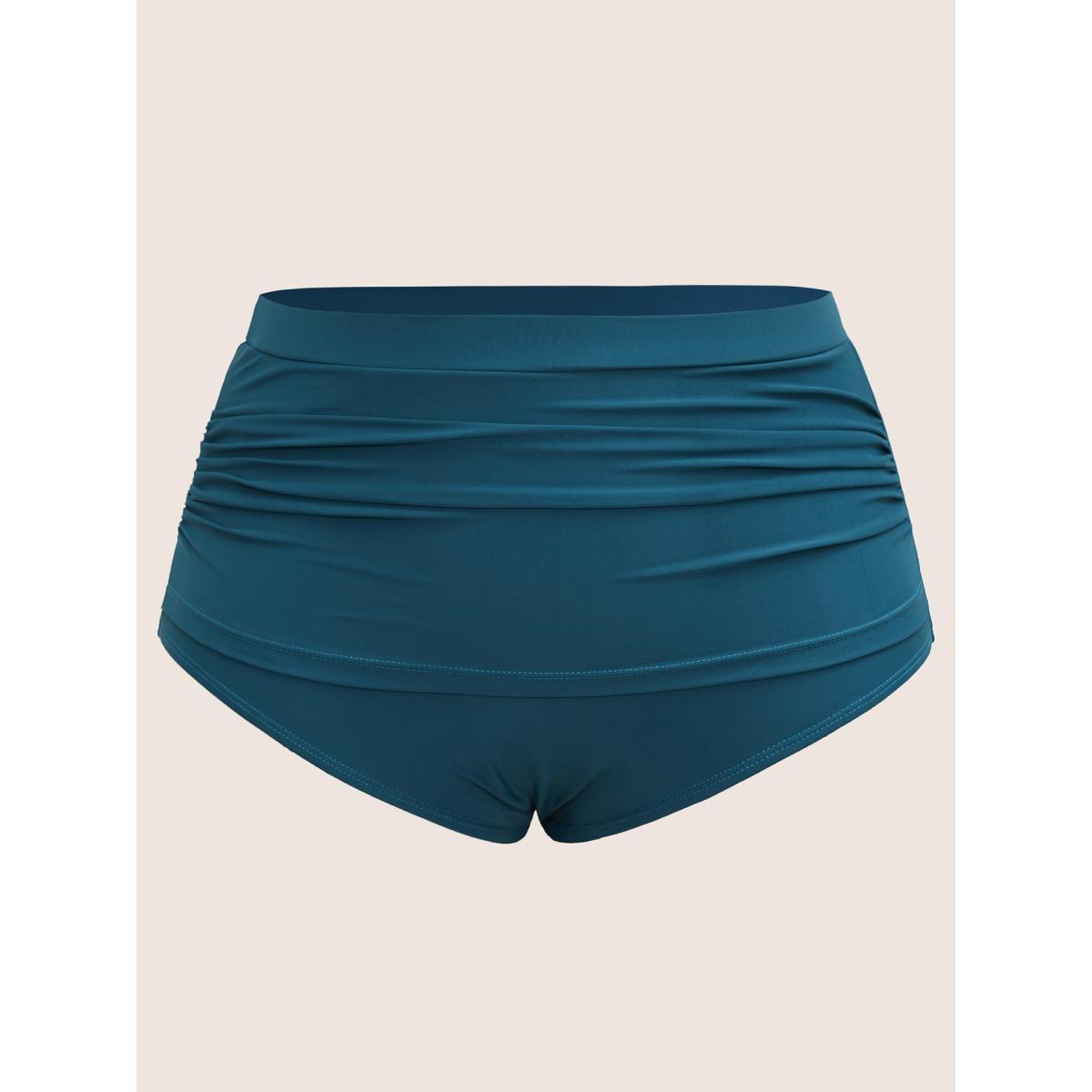 Plus Size Solid Ruched High Rise Swim Bottom Women's Swimwear Cyan Beach Non High stretch Skinny High Rise Curve Swim Bottoms BloomChic 30/6X Product Image