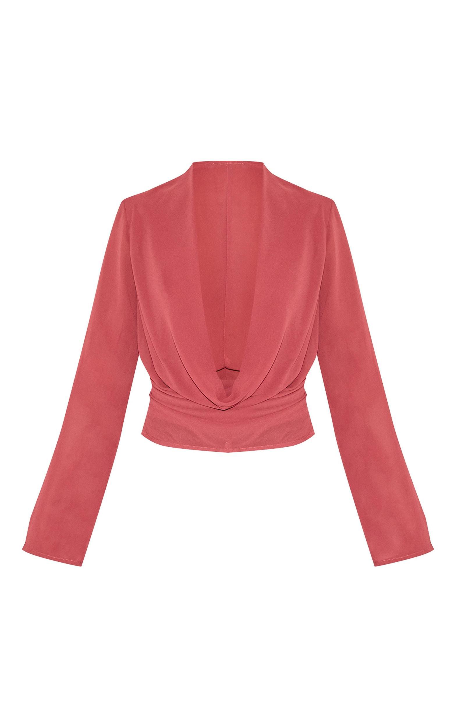 Blush Rose Chiffon Long Sleeve Sheer Cowl Blouse Product Image