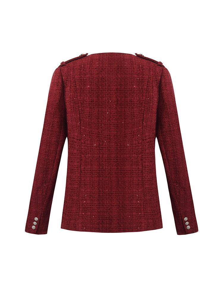 V-Neck Single-Breasted Tweed Women Jacket Product Image