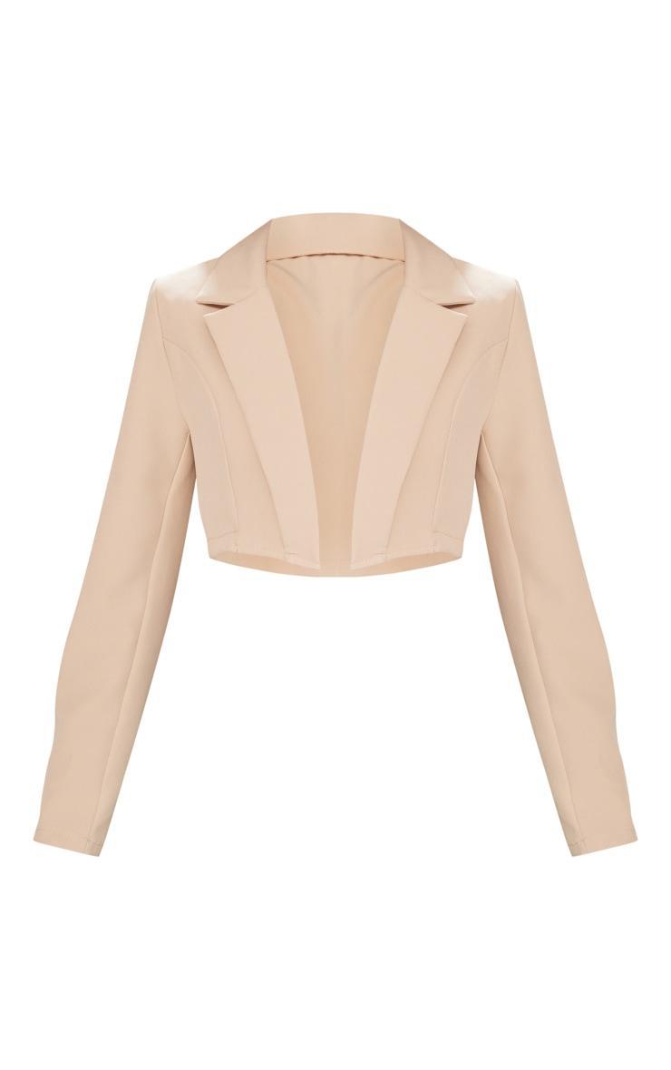 Stone Basic Woven Seam Detail Cropped Blazer Product Image