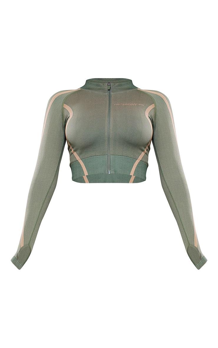 PLT SPORT Pale Green Seamless Contrast Jacquard Cropped Sports Jacket Product Image
